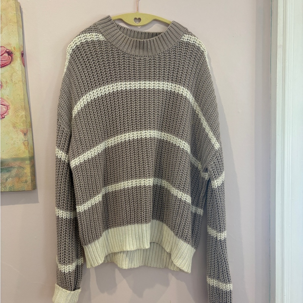 In Bloom Grey and Cream Striped Sweater